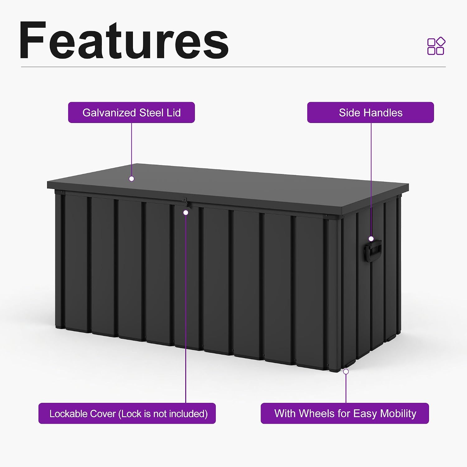 PURPLE LEAF Outdoor Deck Box 100 Gallon Waterproof Lockable Storage Box Container with Lid Deck Organization for Patio Cushions Side Table Pool Accessories Garden Tools, Gray