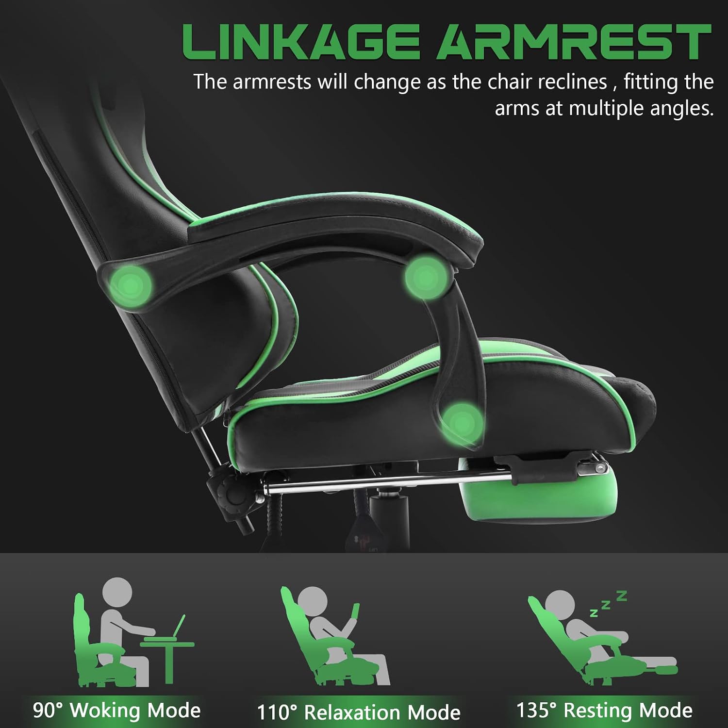 Ferghana Gaming Chairs, Ergonomic Racing Style PC Game Computer Chair with Headrest Lumbar Support Adjustable Recliner PU Leather Video Computer Chair(Grass Green)