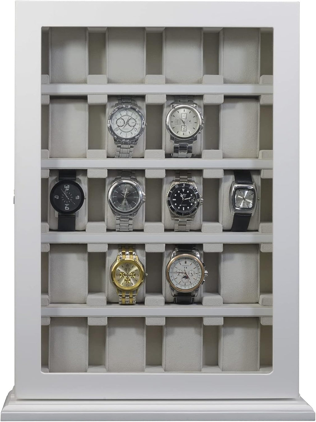 TIMELYBUYS 20 Piece White Wood Watch Display Wall Hanging Case and Storage Organizer Box and Stand for Oversized Watches