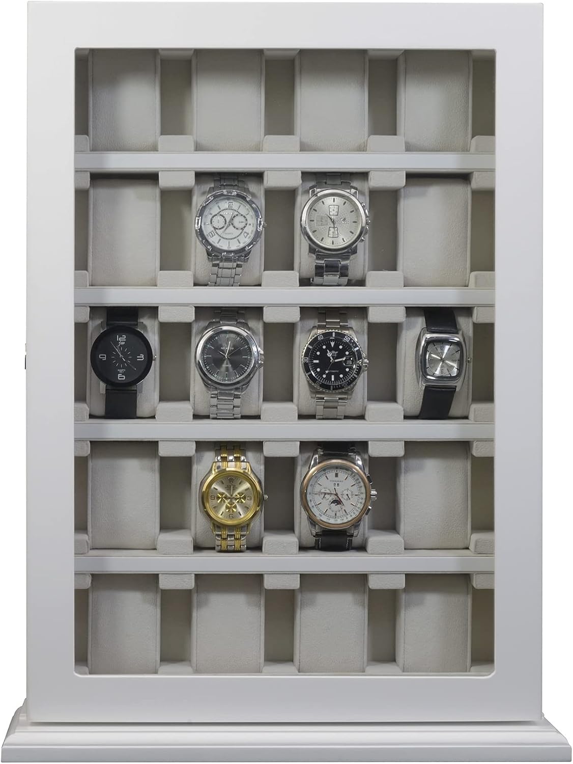 TIMELYBUYS 20 Piece White Wood Watch Display Wall Hanging Case and Storage Organizer Box and Stand for Oversized Watches