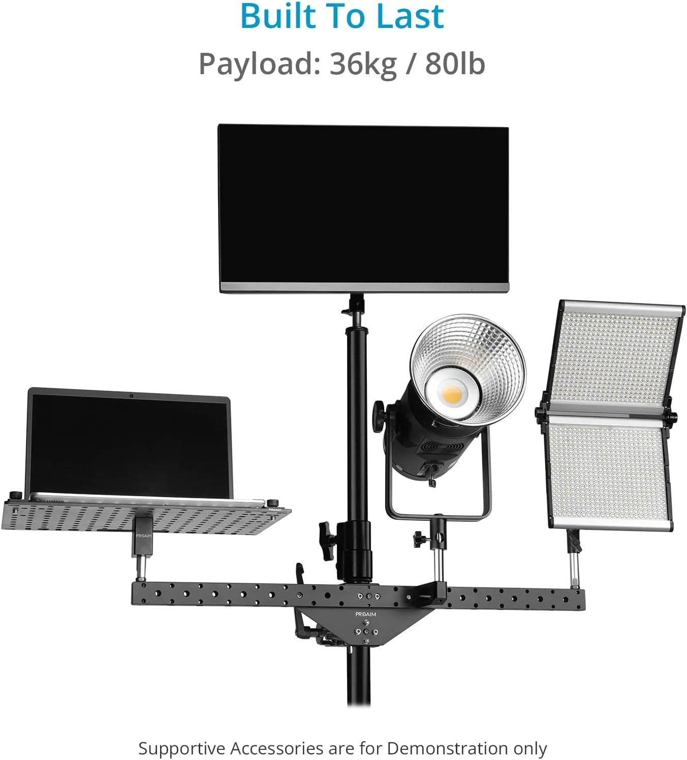 PROAIM Double Header with 5/8 Baby Pins for Lights, Monitors, & Camera Support Accessories. Compatibility:16-50mm Diameter Posts. Payload up to 36kg / 80lb (P-DLMB-01)