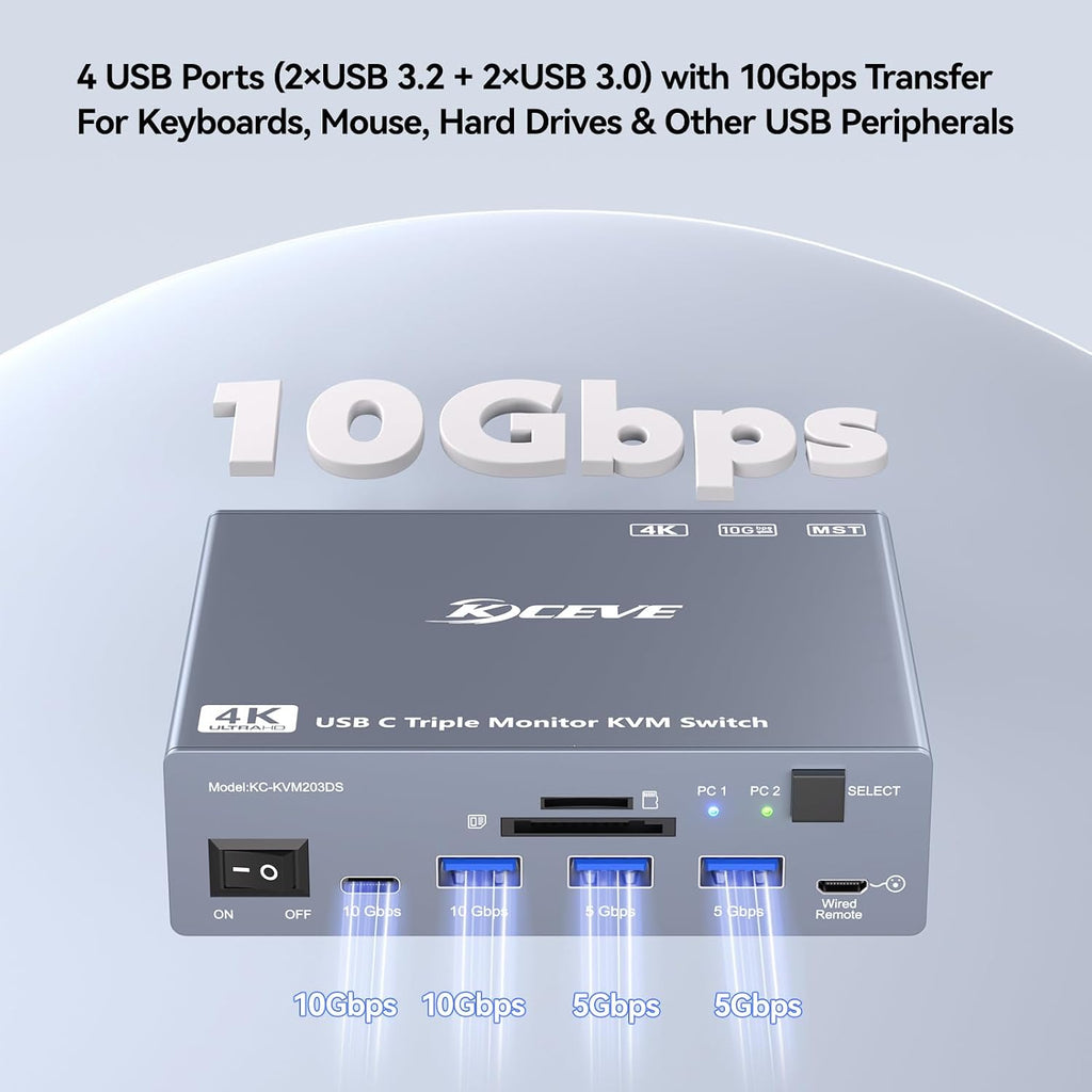 Thunderbolt 4 KVM Switch 3 Monitors 2 Laptops 4K@60Hz, Displaylink USB C Docking Station 3 Monitor KVM for Windows Mac M1 M2 M3 M4, Extended Triple Displays,PD 100W,USB 3.0,USB 3.2,SD/TF,1G Ethernet