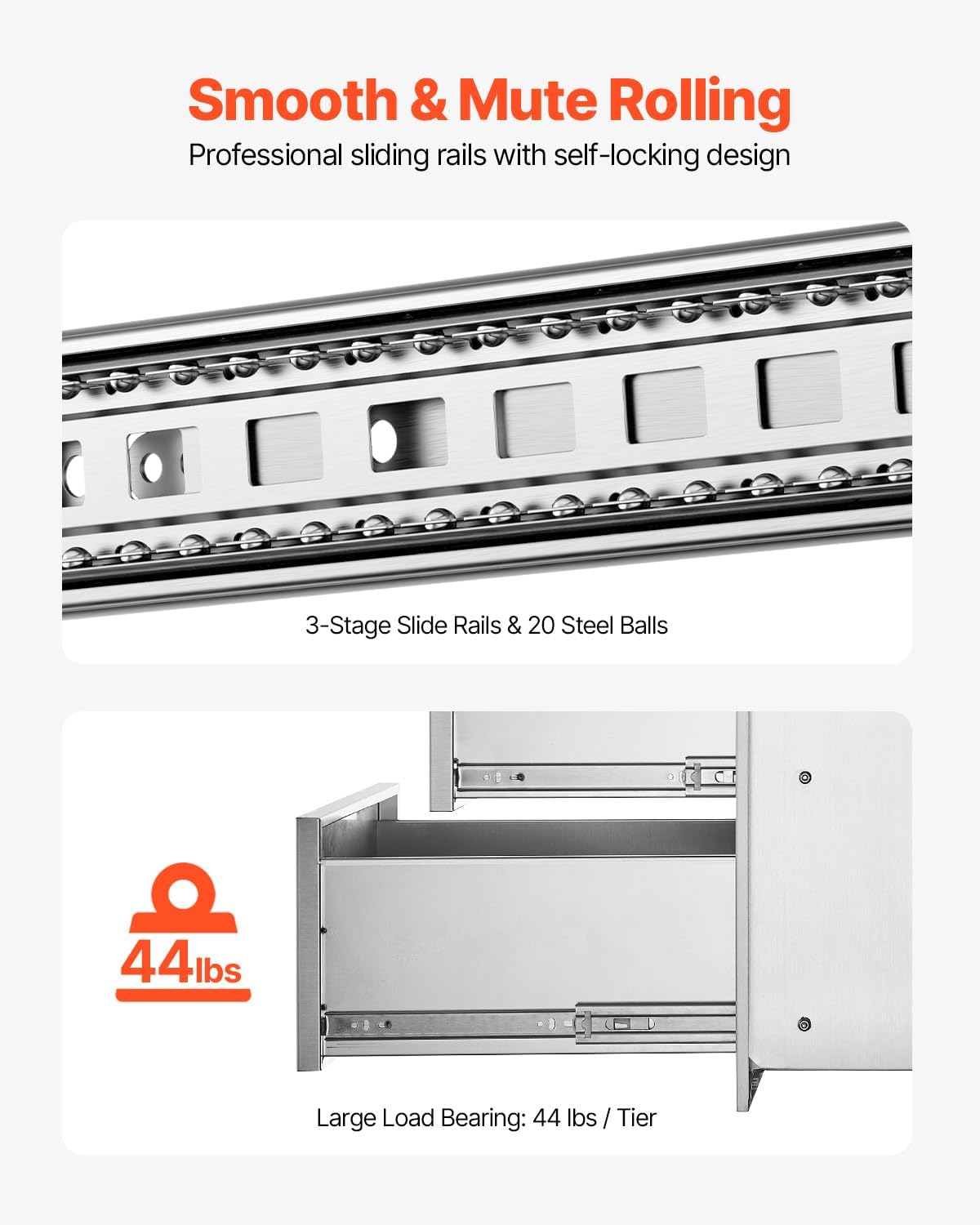 VEVOR Outdoor Kitchen Drawer 16' W x 21.5' H x 18' D, Outdoor Kitchen Cabinets, BBQ Drawer Stainless Steel, Flush Mount Triple Access, with Handle, BBQ Island, Outdoor Grill Patio Grill Station