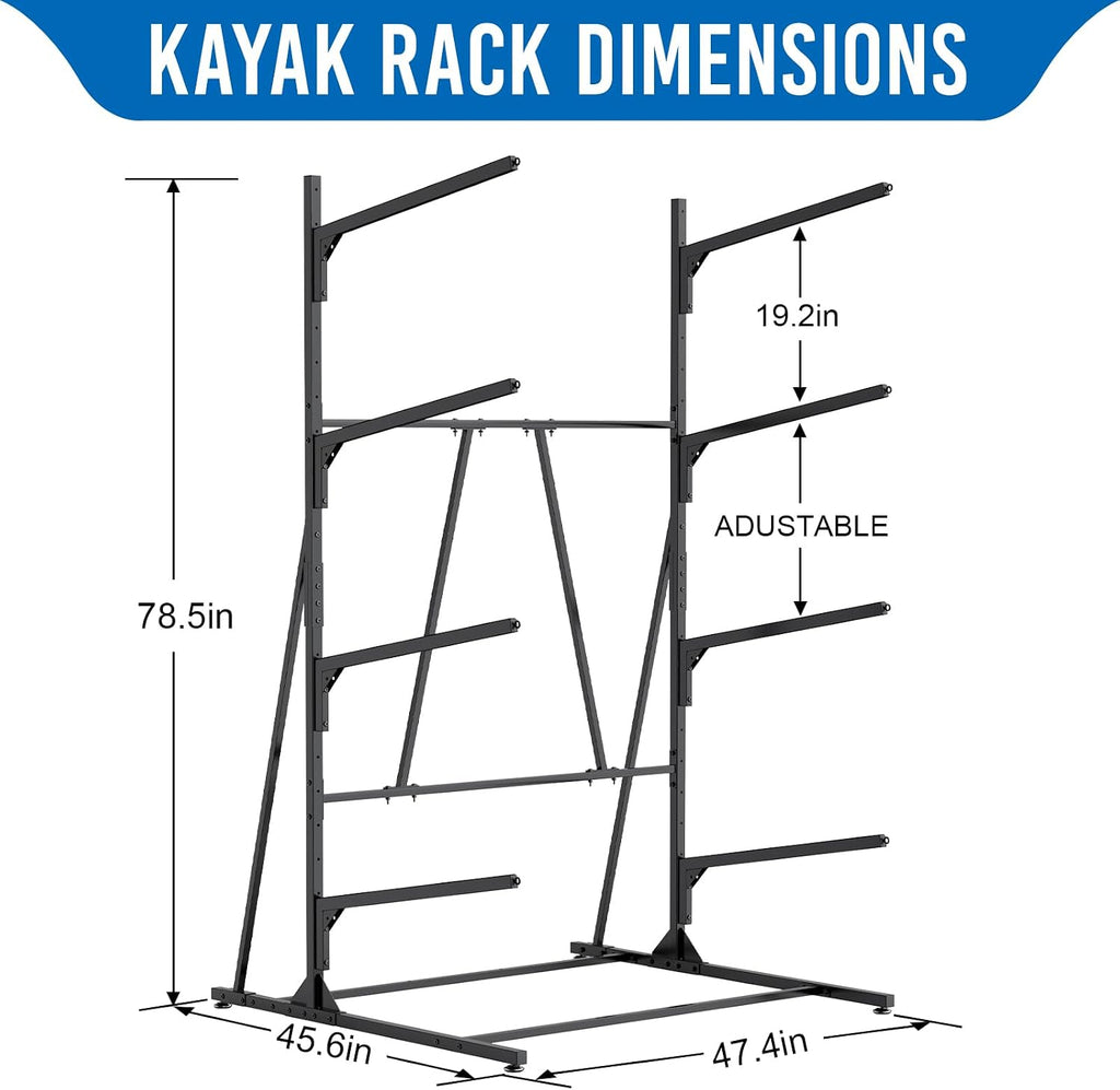 Kayak Racks for Outdoor Storage, Kayak Storage Rack, 4 Tier Adjustable Freestanding Kayak Rack Holder for Paddleboard Surfboard SUP