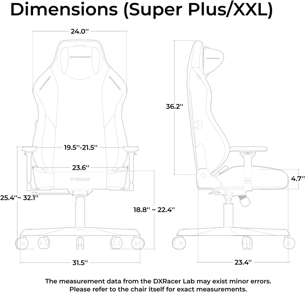 DXRacer Tank XXL Ergonomic Video Gaming Chair for Adults, Office Reclining Computer Chair with Magnetic Head Pillow and Lumbar Support, Racing Style Height Adjustable (EPU Leatherette, Black)