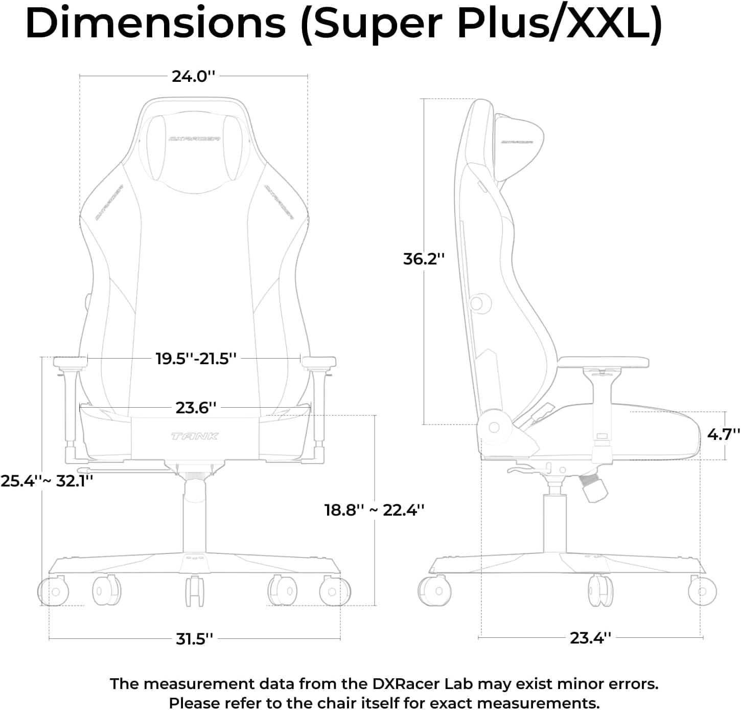 DXRacer Tank XXL Ergonomic Video Gaming Chair for Adults, Office Reclining Computer Chair with Magnetic Head Pillow and Lumbar Support, Racing Style Height Adjustable (EPU Leatherette, Black)