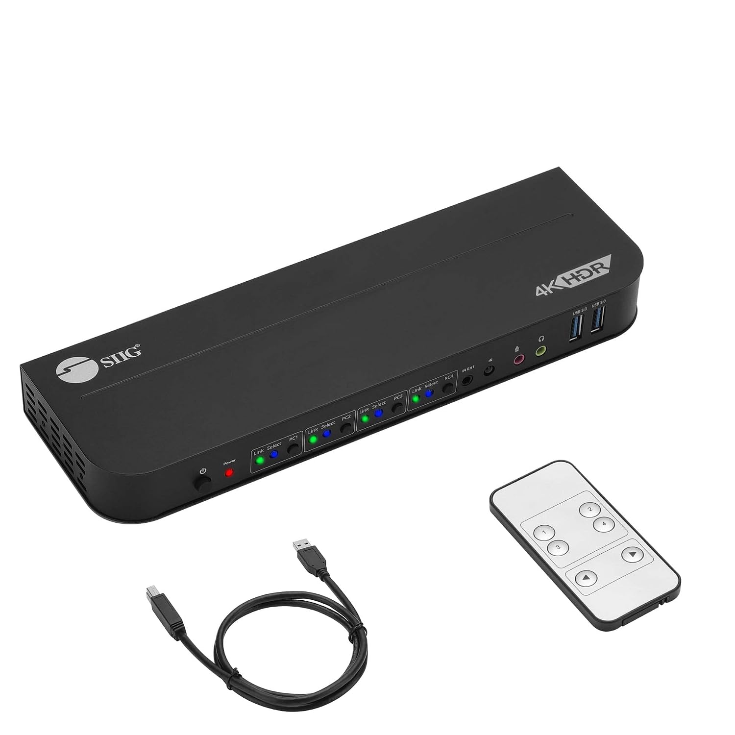 SIIG 4-Port 4K KVM Switch DisplayPort with Remote Control, DP or HDMI Output, 2X USB 3.2 Type-A Ports, Support DisplayPort 1.4/1.2, EDID Bypass, Compatible with Windows and Mac (CE-KV0D11-S1)