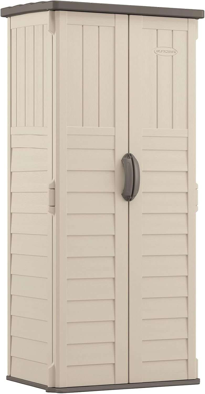 Suncast Vertical Outdoor Storage Shed with All-Weather Construction, Vanilla