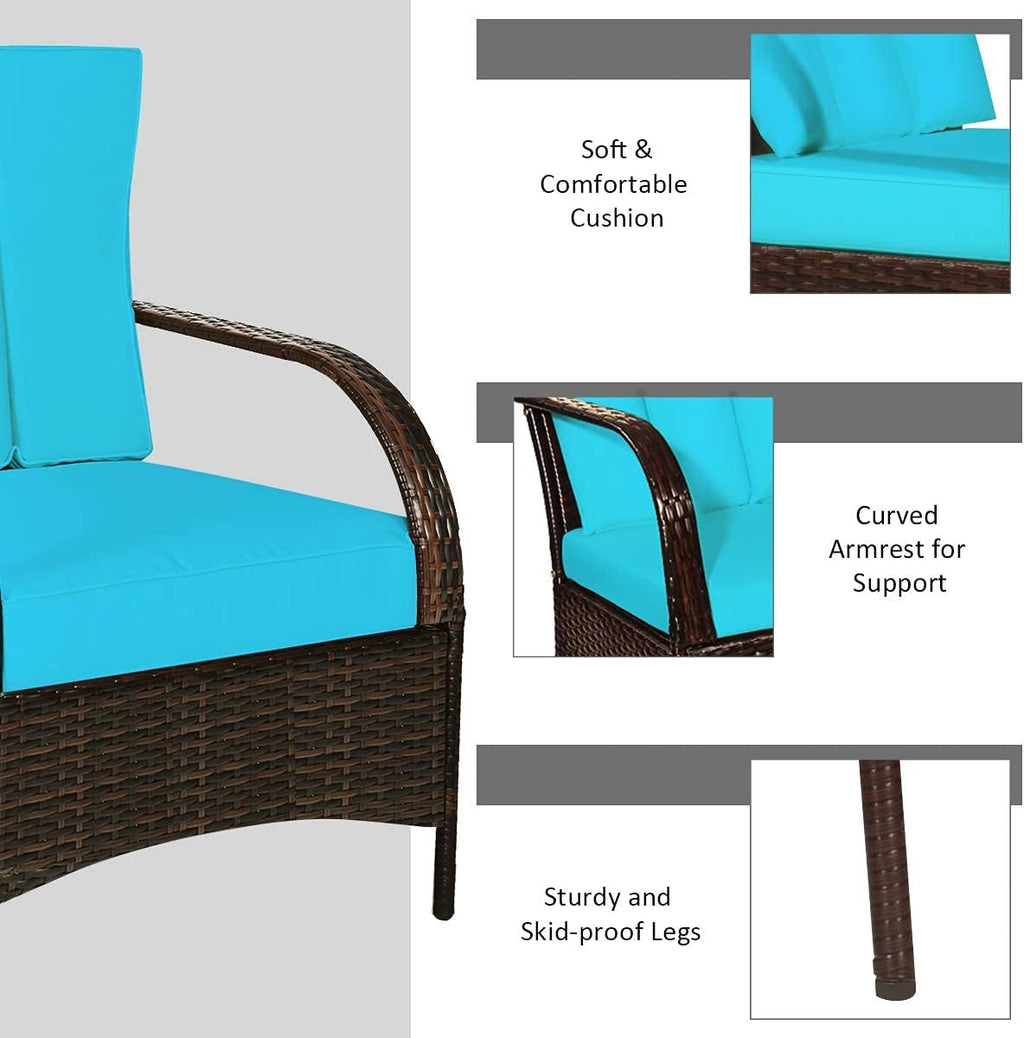 Tangkula 3 Piece Patio Furniture Set, 2 Wicker Chairs with Glass Top Coffee Table, Outdoor Garden Porch Poolside Furniture Set for 2, Rattan Conversation Set