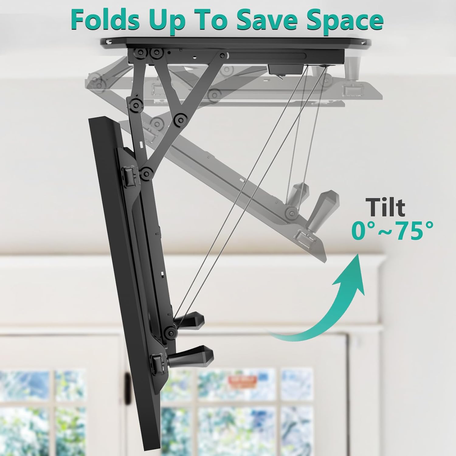 WALI Motorized Ceiling TV Mount with Remote, Electric Flip Down TV Bracket for 32 to 70 inch Flat and Curved Screen Up to 77 Lbs, Pitched Roof, Max Mounting Holes 600x400mm (FCM604), Black