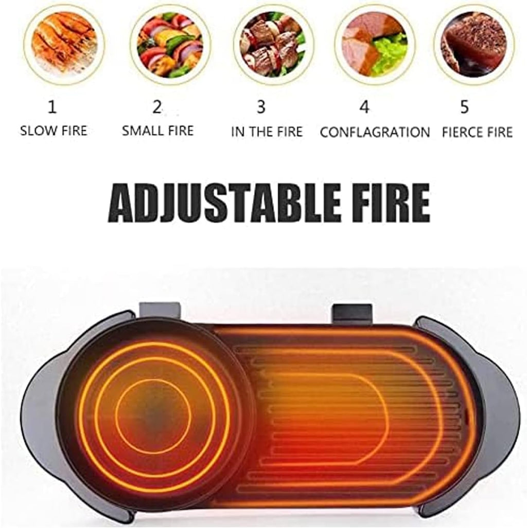 Electric 2 in 1 Grill Indoor Hot Pot Multifunctional Teppanyaki Grill/Shabu Shabu Pot Smokeless with 5 Level Temperature for Family Gathering, Party Indoor/Outdoor