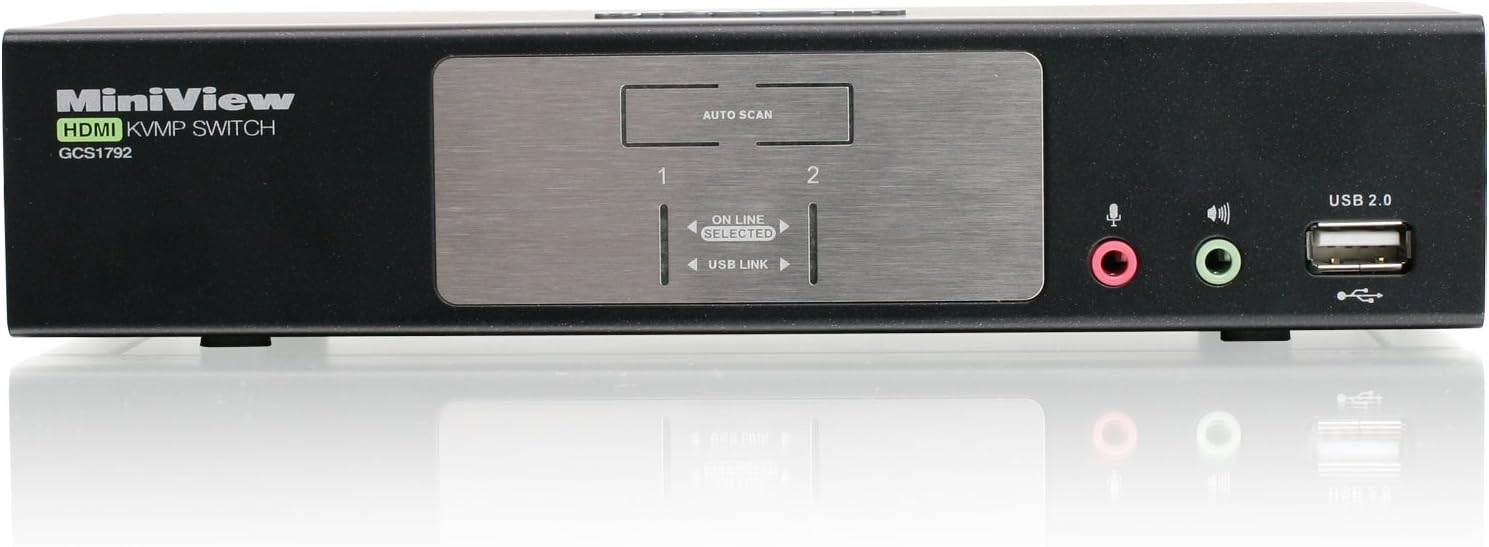 IOGear 2 Port HDMI Multimedia KVM Switch with Audio, USB 2.0 Hub and HDMI KVM Cables GCS1792