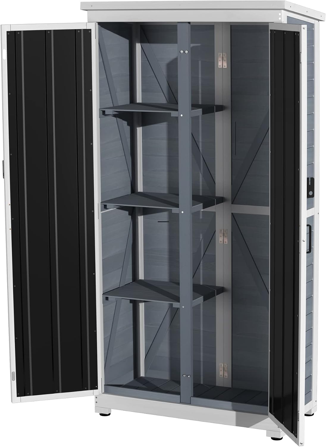 GDLF Outdoor Storage Cabinet Wood & Metal Garden Shed with Waterproof Roof and Sturdy Lockable Doors 66'