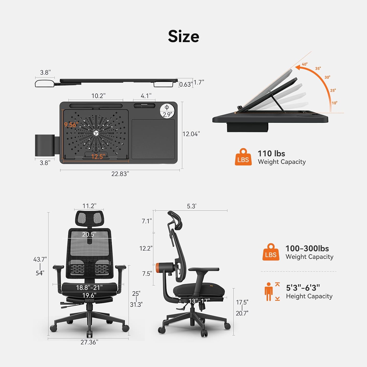Newtral Ergonomic Office Chair - Home Office Desk Chair with Adaptive Lumbar Support, with Footrest, 4D Armrest, Adjustable Seat Depth & Height