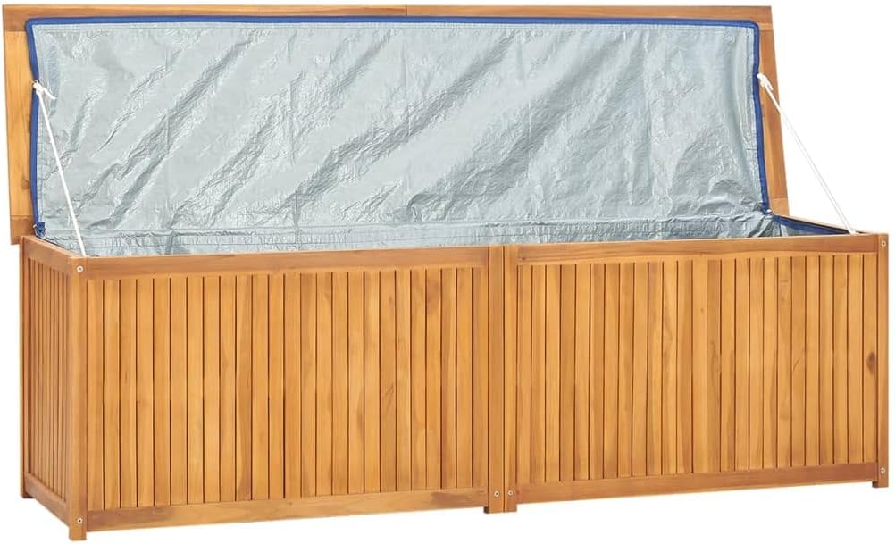 Patio Storage Box Outdoor Solid Teak Wood Deck Box Wooden Outdoor Storage Organization Box with Lid Storage Bench and Waterproof Lining for Garden,Patio,Backyard,68.9'x19.7'x21.7' -AA