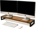 Dual Monitor Stand Riser for Desk – 40' Wide Walnut Solid Wood Desk Riser with Metal U-Legs, Scratch-Resistant, Hassle-Free Assembly