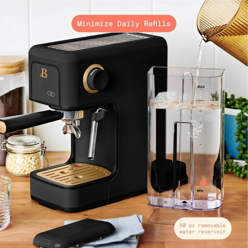 Slim Espresso Maker – 20‑Bar Pressure, Dual‑Spout 52 mm Portafilter, 50 oz Removable Tank, 2‑in‑1 Steam Wand & Touch Controls (Black Sesame)