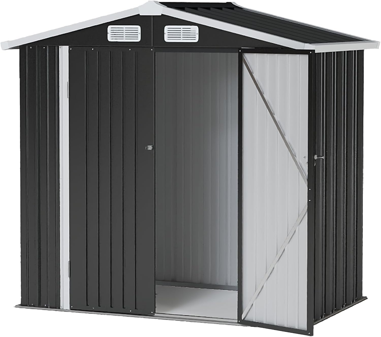 6x4FT Outdoor Storage Shed, Metal Garden Tool Shed with Sloping Roof & Lockable Door for Patio Lawn Backyard (Black, 6x4FT)