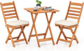 HAPPYGRILL 3-Piece Folding Bistro Set Acacia Wood Patio Furniture Set with Seat Cushions, Outdoor Square Table and Chairs Set of 2 for Backyard, Balcony, Porch, Garden (Back Style A)