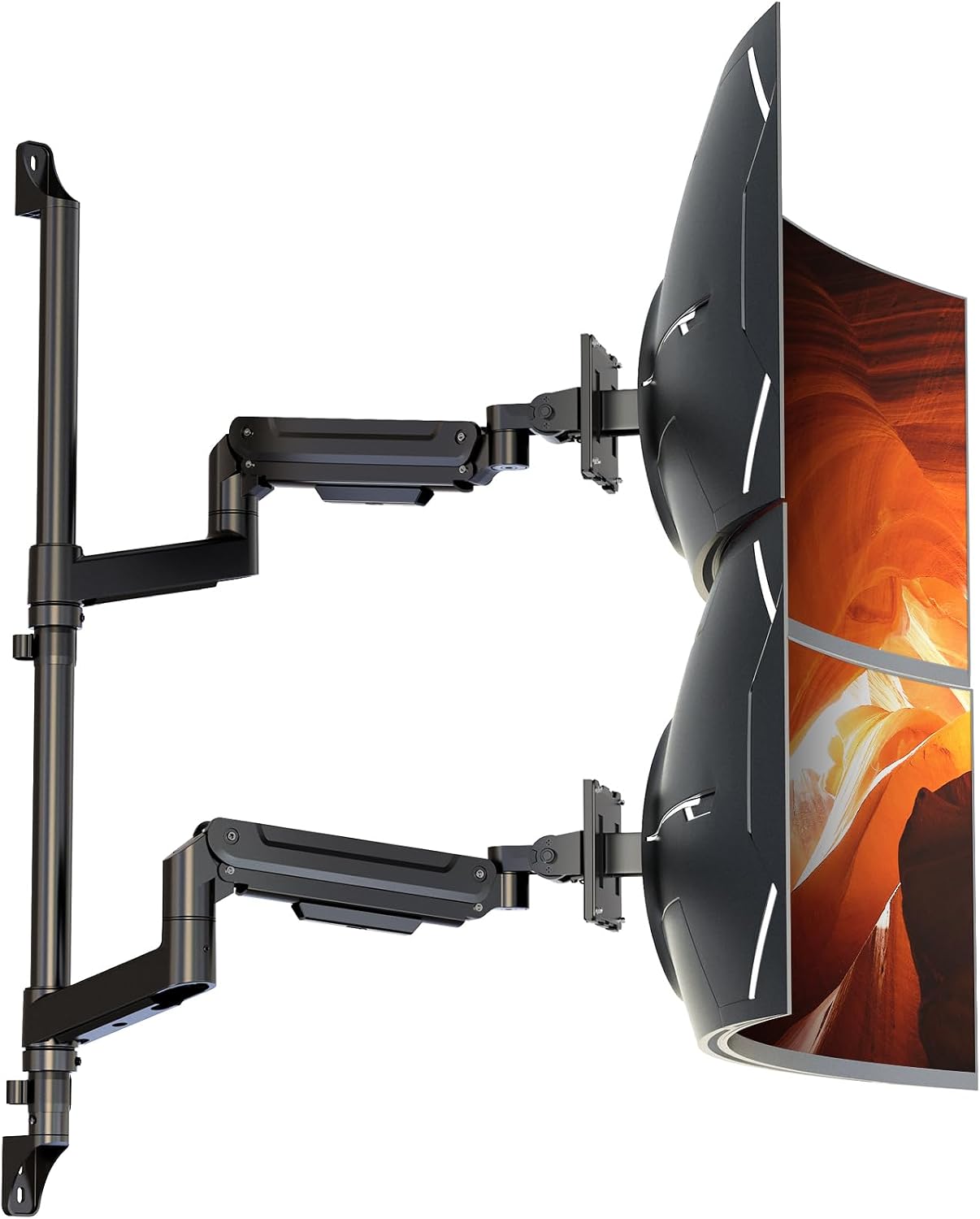 17-49' Dual Monitor Wall Mount - Fits Ultrawide Screens, Heavy Duty Gas Spring Arm with Long 35.4' Pole for Max Height Adjustment, Holds 44 lbs per Arm, VESA 75/100mm, Black