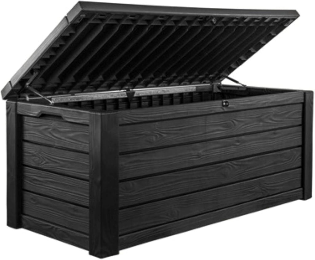 Keter Westwood 150 Gallon Resin Large Outdoor Storage Box for Patio Furniture, Outdoor Cushions, Garden Tools and Pool Floats, Dark Grey