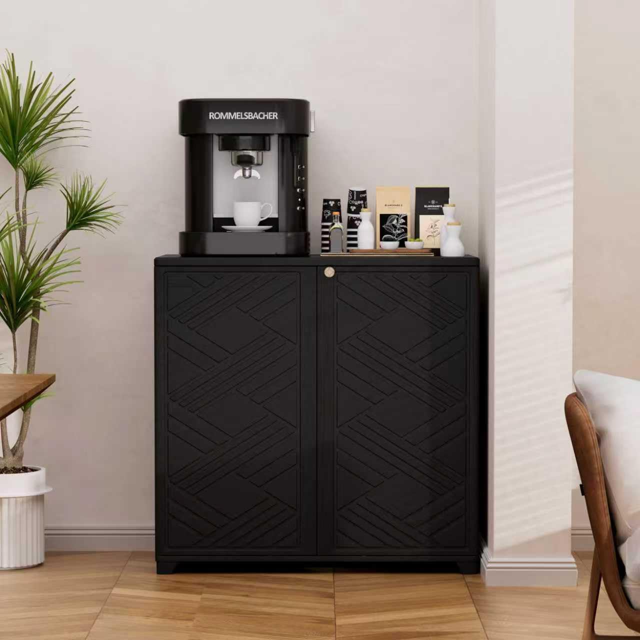 ADDOK Indoor Outdoor Plastic Storage Cabinet 34'x15'x34', Outdoor Storage Shed for Living Room, Hallway, Balcony, Garage, Garden, Backyard-Black（W/O Shelf）