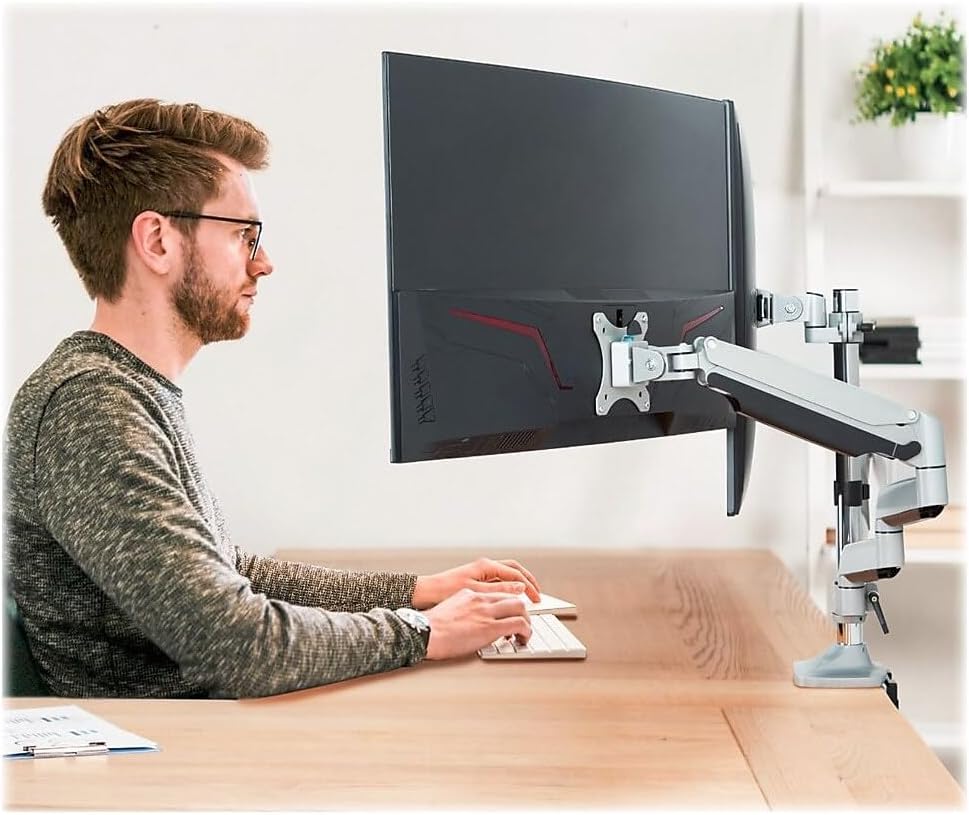 SIIG Triple Monitor Desk Mount-13 to 32',Silver,Premium Gas Spring,for Flat Panel/Curved Monitor,Fully Adjustable, 3 Display(s),Load Bearing 15.4 lbs max Each,VESA 75 x 75, 100 x 100 CE-MT3611-S1