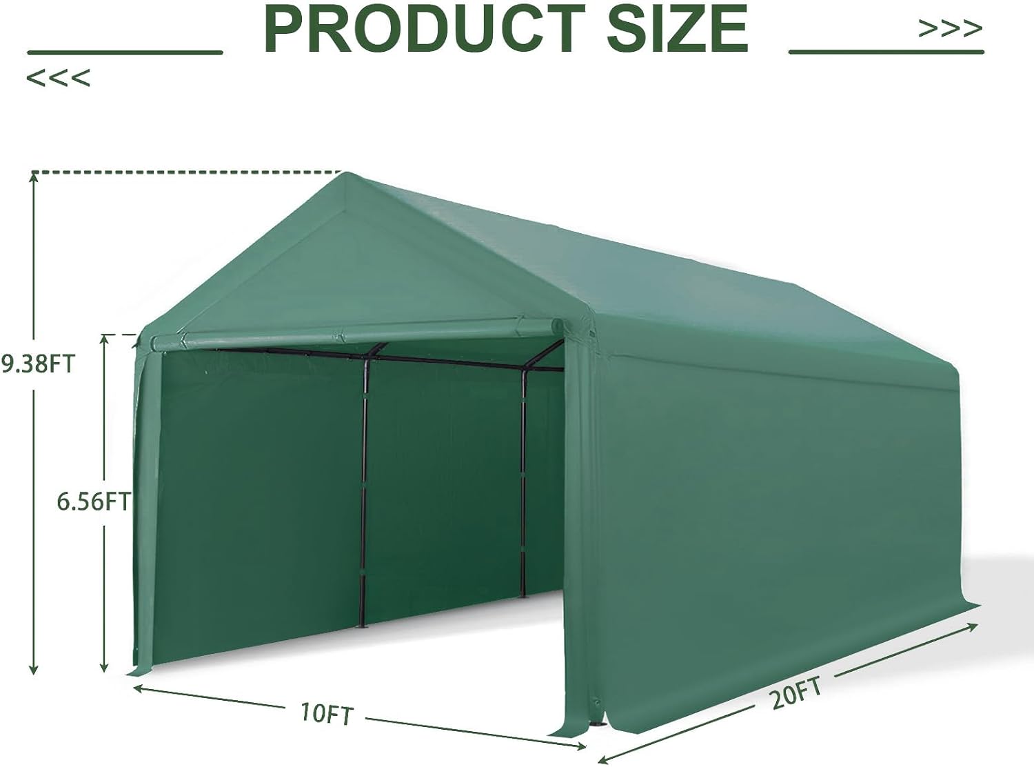 Carport 10x20 Ft Heavy Duty Canopy Steel Canopy Storage Shed,Portable Party Tent,Portable Garage with Removable Sidewalls & Doors All-Season Tarp for Carport Floor Fixing (Green)