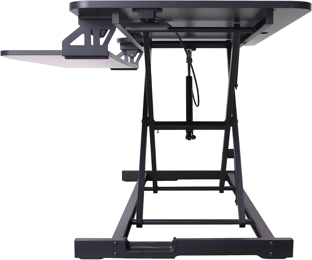 Rocelco 43' Height Adjustable Standing Desk Converter - Tall Sit Stand Up Tabletop Riser with Tablet Slot - Home Office Computer Workstation - Deep Keyboard Tray for Laptop Mouse - Black (R VADRB-43)