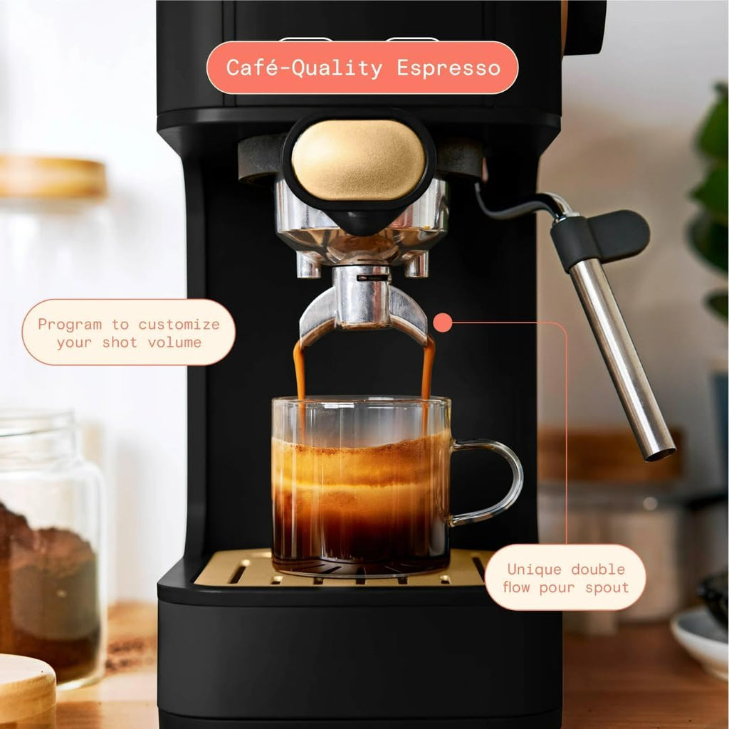 Slim Espresso Maker – 20‑Bar Pressure, Dual‑Spout 52 mm Portafilter, 50 oz Removable Tank, 2‑in‑1 Steam Wand & Touch Controls (Black Sesame)