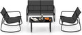 Tangkula 4 Piece Rocking Patio Furniture Set, 2 Rocking Chairs & Loveseat with Glass-Top Table, Patio Rocking Set with Smooth Rocking Motion, Outdoor Rocker Conversation Set for Porch, Yard (1, Black)