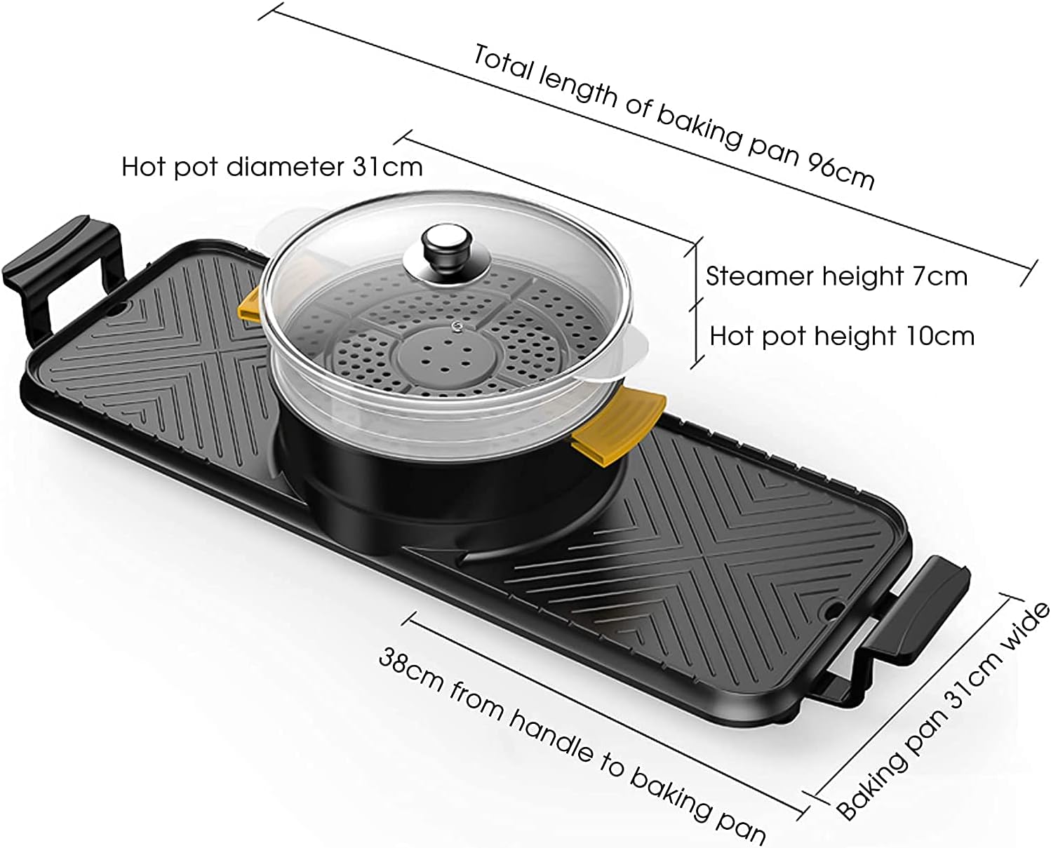BBQ Smokeless Grill Electric Grill and Hot Pot, Portable Home Electric Grill, Independent temperature control, 2 in 1 Electric Pan Shabu Hot Pot BBQ Frying Cook Grill with 5 Temperature adjustments fo