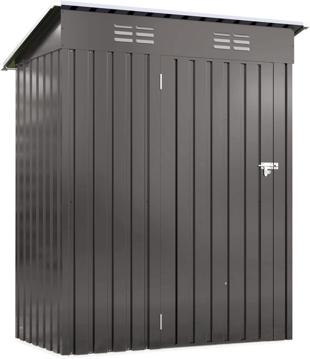 Outdoor Storage Shed 5x3x6FT Pitched Roof, Galvanized Steel Garden Shed with Lockable Door & Window, Waterproof Metal Tool Storage for Garden, Backyard, Patio, Lawn