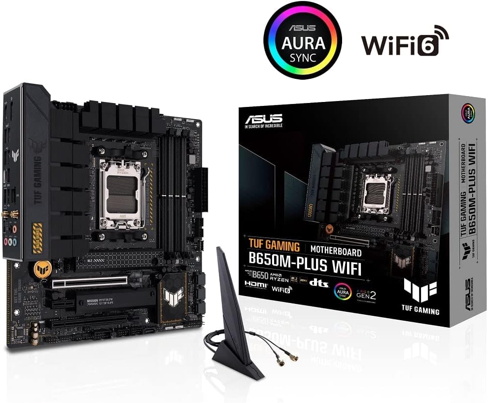 ASUS TUF Gaming B650M-PLUS WiFi AMD B650 AM5 Ryzen™ Desktop 9000 8000 and 7000 ATX Motherboard, 14 Power Stages, PCIe® 5.0 M.2, DDR5 Memory, 2.5 Gb Ethernet, USB4® Support Aura Sync