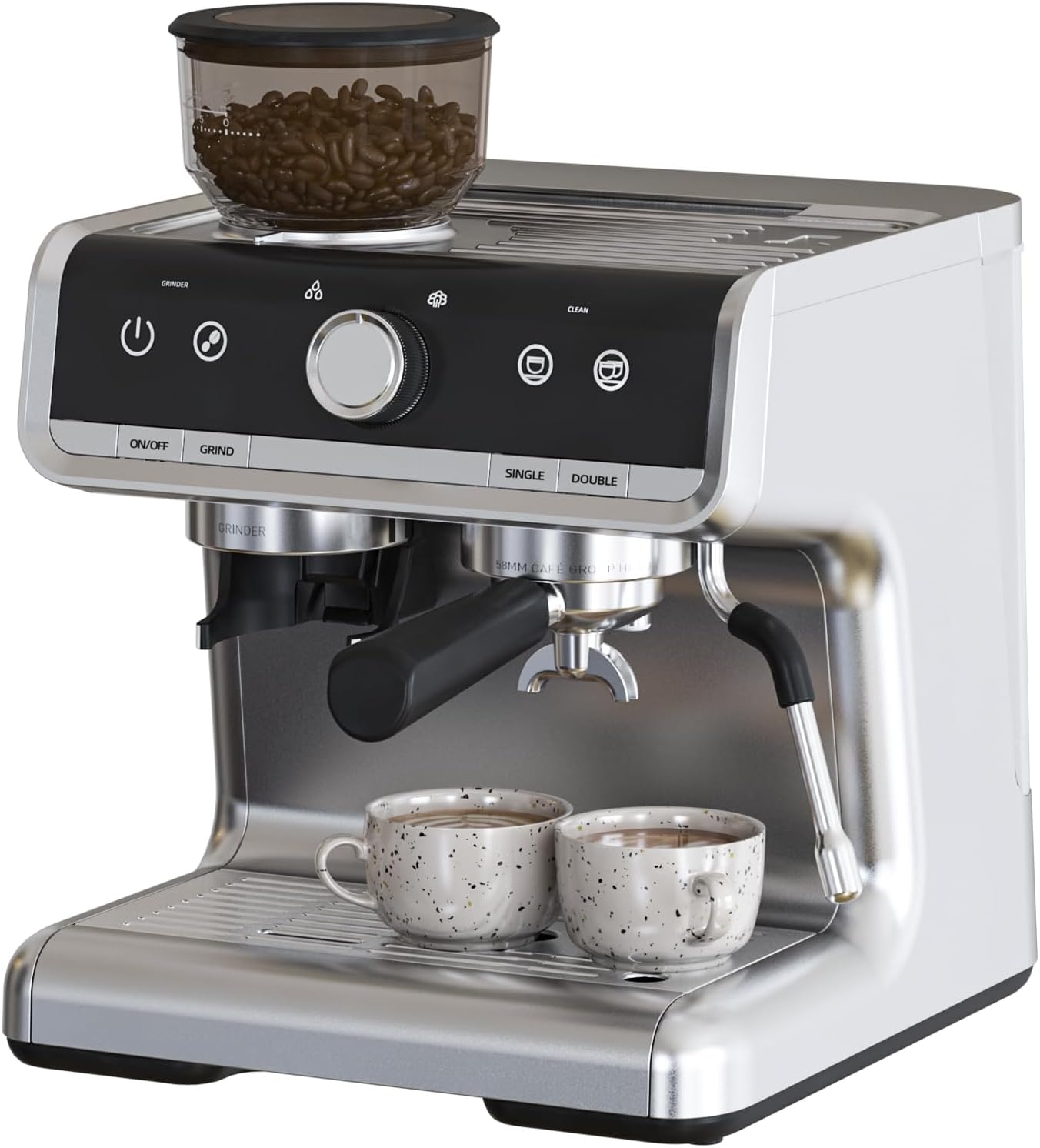 Espresso Machine with Built-in Grinder & Milk Frother, 15 Bar Semi-Automatic Coffee Maker with Steam Wand, 2.5l Water Tank, Italian Pump System, Stainless Steel Construction