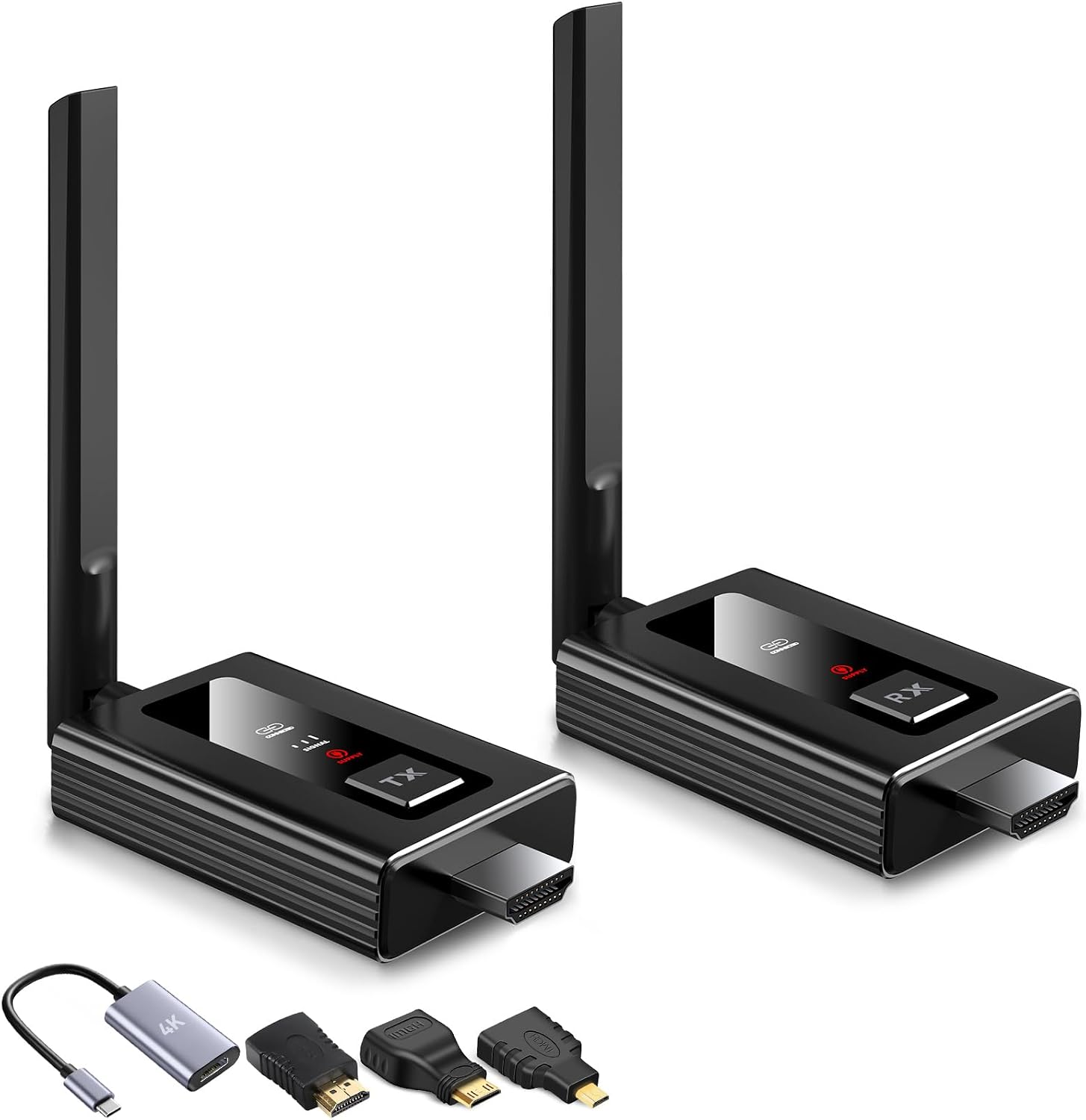 Upgraded Wireless HDMI Transmitter and Receivers with LED Screen,165FT Plug & Play 1080P HD Output 5.8GHz Extender for TV Box/Laptop/Projector/Camera to Multiple Screens Black
