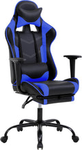 Ergonomic Gaming Chair with Footrest, High Back PU Leather Office Desk Chair for Adults Teens, Rolling Swivel Computer Chair (Blue)