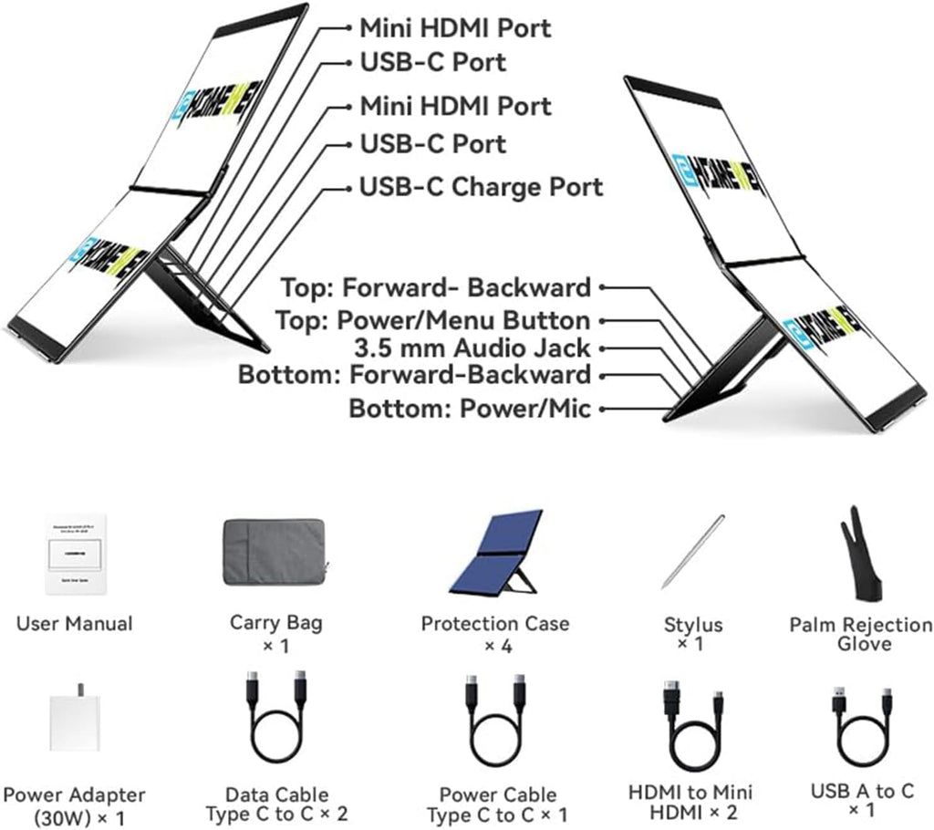 EHOMEWEI X2 Air 2.5K Portable Dual Touchscreen Monitor with Stylus Pen 90Hz 14.2'*2 IPS 2520 * 1680, 400 Nit Brightness, 100% sRGB, for Office/Home/Travel, for Mac/Laptop/Smartphone Extender Screen