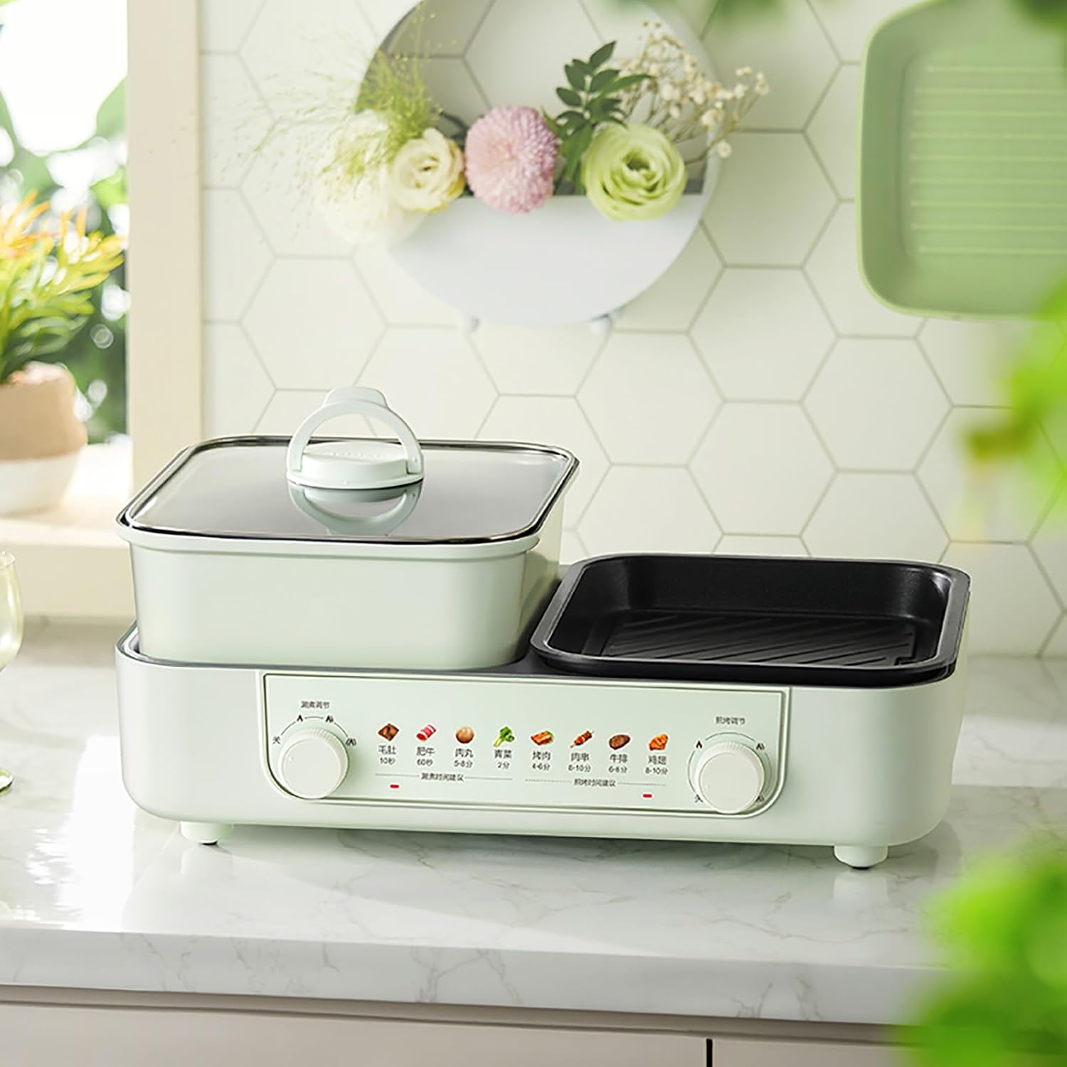 Hot Pot Electric Grill, 2000 W Indoor Non-Stick Electric Pot and Grill, Detachable Double Pot, Independent Dual Temperature Control