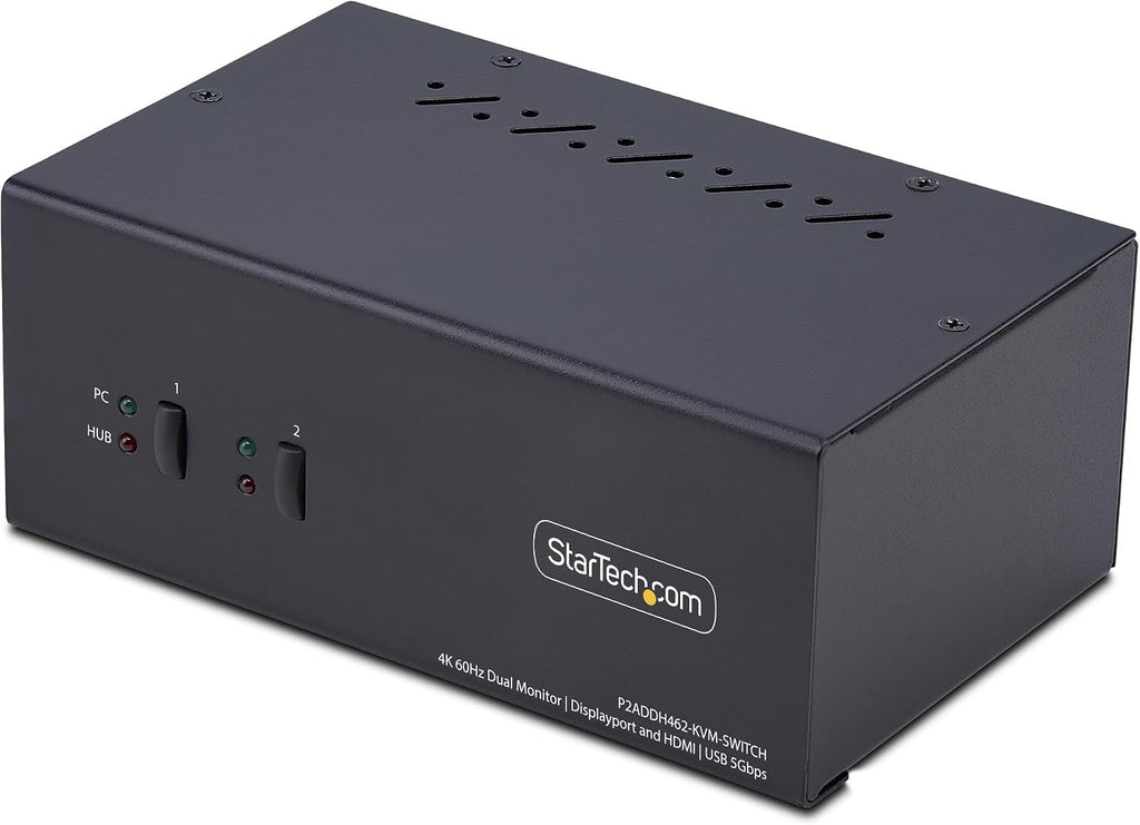 StarTech.com 2-Port Dual-Monitor DisplayPort and HDMI KVM Switch, 4K 60Hz, 2-Port USB 5Gbps Hub, 2X USB HID Ports, TAA Compliant
