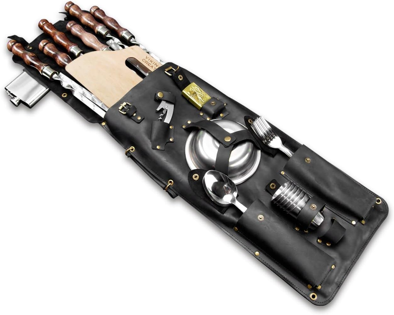 Grilling Supplies for BBQ - Outdoor Skewers Set for BBQ - Premium Barbecue Skewers Tool Sets Grill Utensils - Outdoor Grilling Set - Grill Skewers Set with Leather Case Traveler