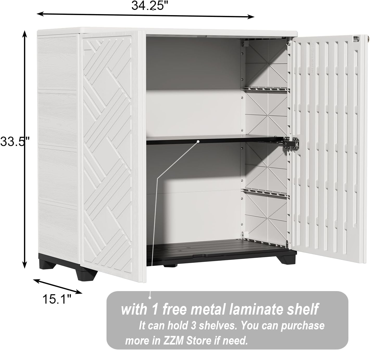 ZZM Indoor/Outdoor Storage Cabinet Waterproof, 34'x15'x34' Plastic Outdoor Storage Box for Garden Balcony Bathroom, All Weather Outdoor Storage Clearance, DIY Usage, with 1 Shelf (White)