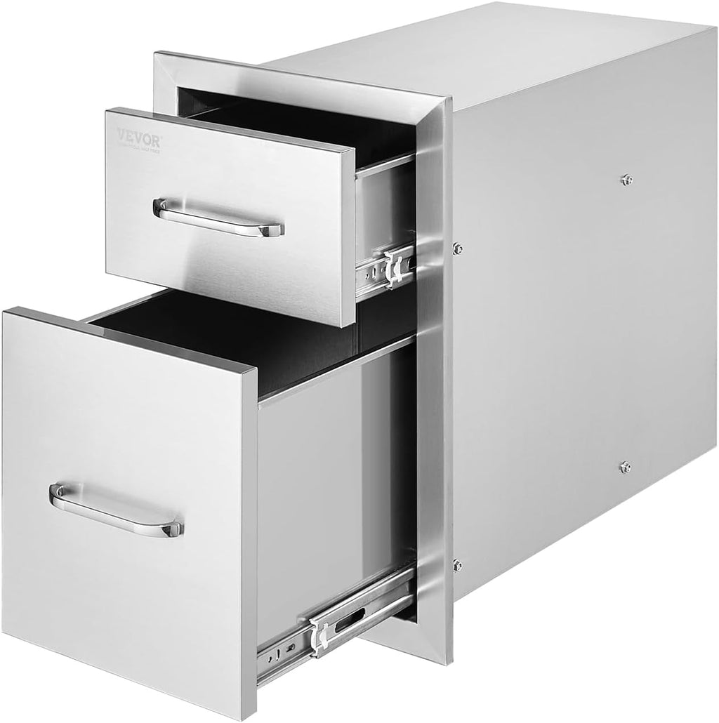 VEVOR Outdoor Kitchen Drawers 13' W x 20.5' H x 21' D, Flush Mount Double BBQ Access Drawers with Stainless Steel Handle, BBQ Island for Outdoor Kitchens or Patio Grill Station