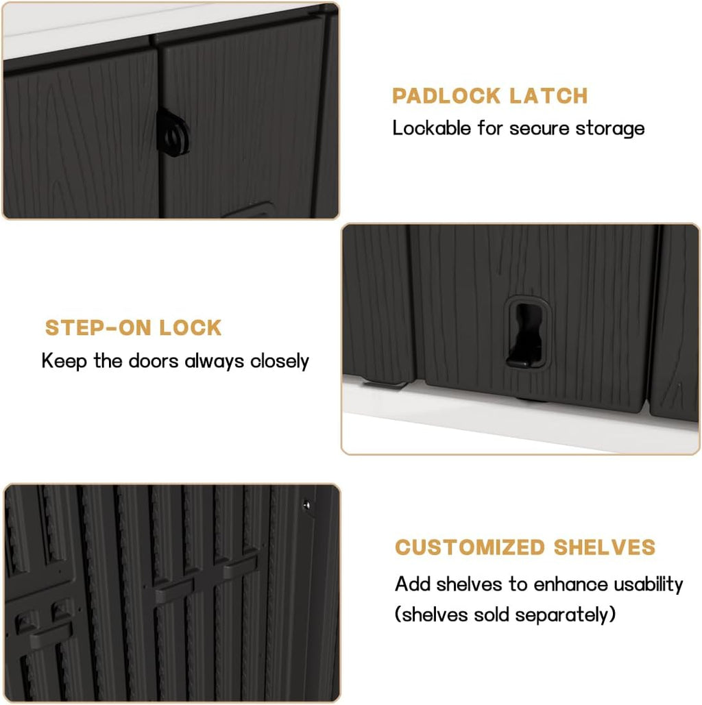 KINYING Outdoor Storage Cabinet Waterproof, 57 Cu.ft Resin Vertical Outdoor Storage Shed for Patio Furniture, Garden Tools, Pool Accessories, Mower Storage (Black)