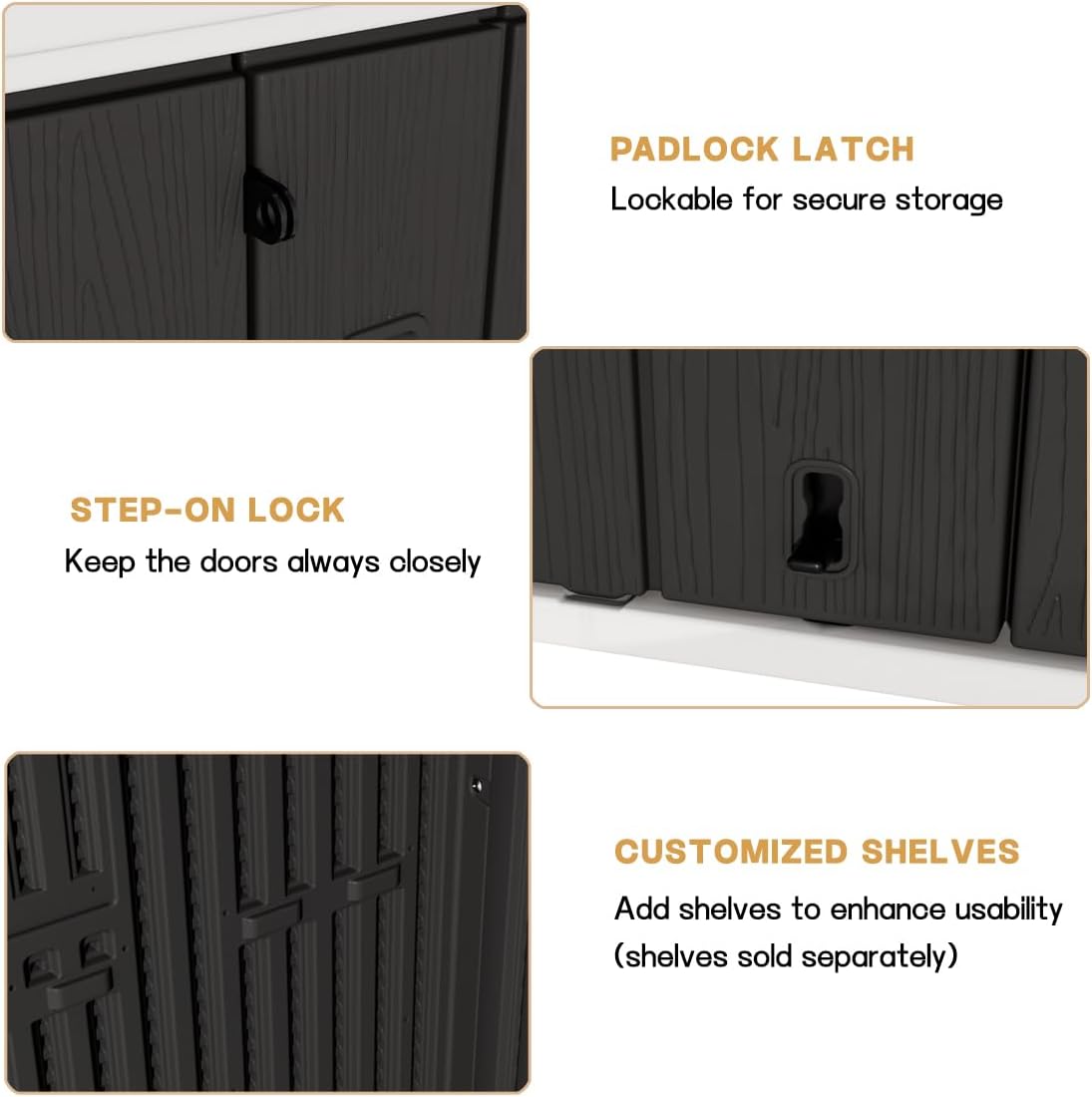 KINYING Outdoor Storage Cabinet Waterproof, 57 Cu.ft Resin Vertical Outdoor Storage Shed for Patio Furniture, Garden Tools, Pool Accessories, Mower Storage (Black)