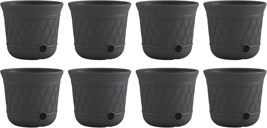 Suncast 8 Pack 14' x 12' Round Resin Decorative Weatherproof Outdoor Hideaway Standard Garden Hose Storage Pot with Drainage Holes, Gray