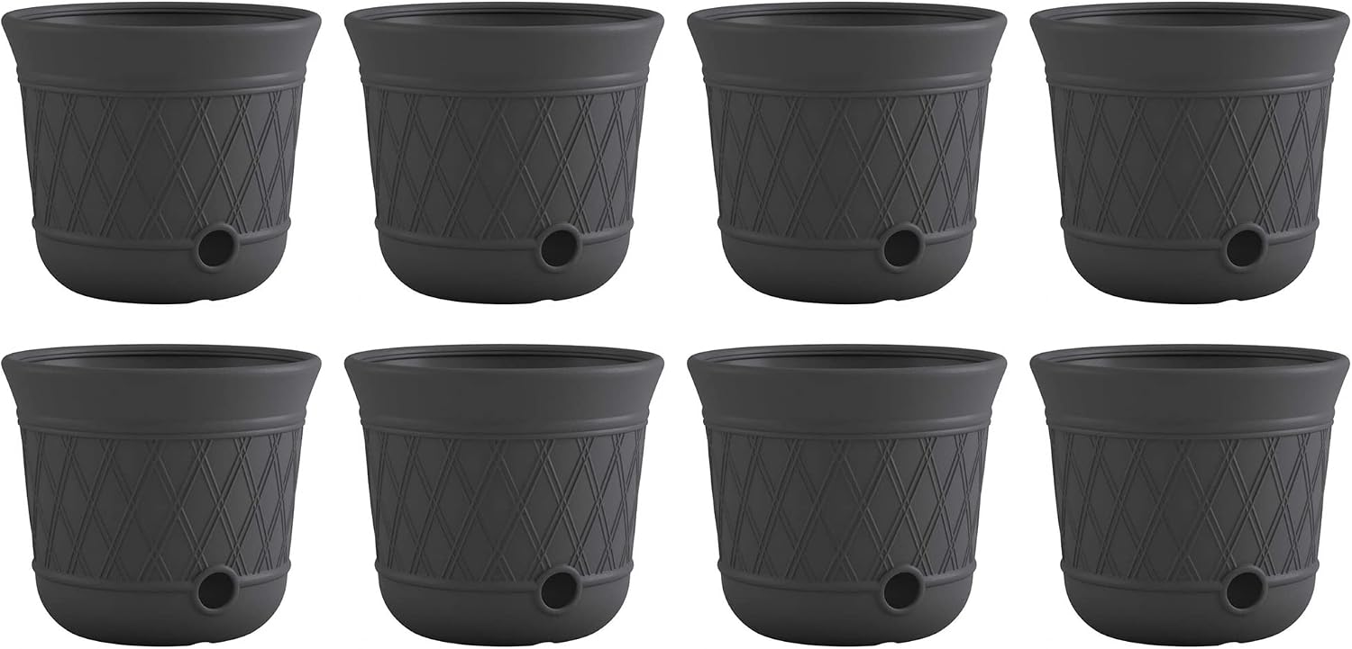 Suncast 8 Pack 14' x 12' Round Resin Decorative Weatherproof Outdoor Hideaway Standard Garden Hose Storage Pot with Drainage Holes, Gray