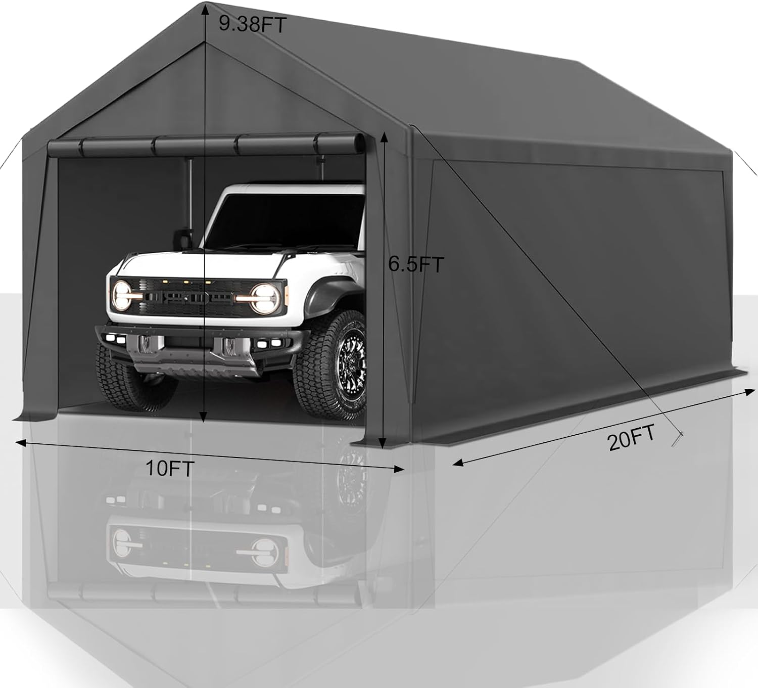 Carport 10x20 Ft Heavy Duty Canopy Steel Canopy Storage Shed,Portable Garage Party Tent,Portable Garage with Removable Sidewalls & Doors All-Season Tarp for Carport (Grey)