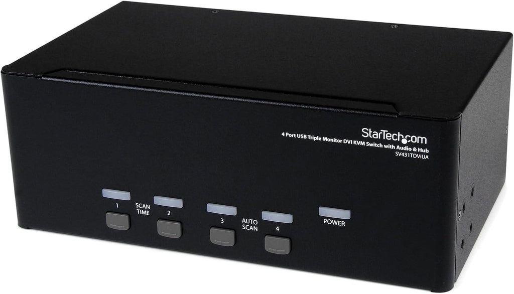 StarTech.com 4 Port Triple Monitor DVI USB KVM Switch with Audio & USB 2.0 Hub - Multi Monitor KVM - USB DVI KVM Switch (SV431TDVIUA),Black