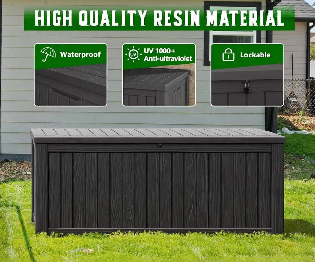NUNU LAB 180 Gallon Outdoor Storage Box,Resin Large Sturdy Deck Box, Backyard Outside Storage Box Waterproof with Double Wall Panels,Package Delivery Box,Garden Box,Tool Box,Outdoor Hose Storage Bin